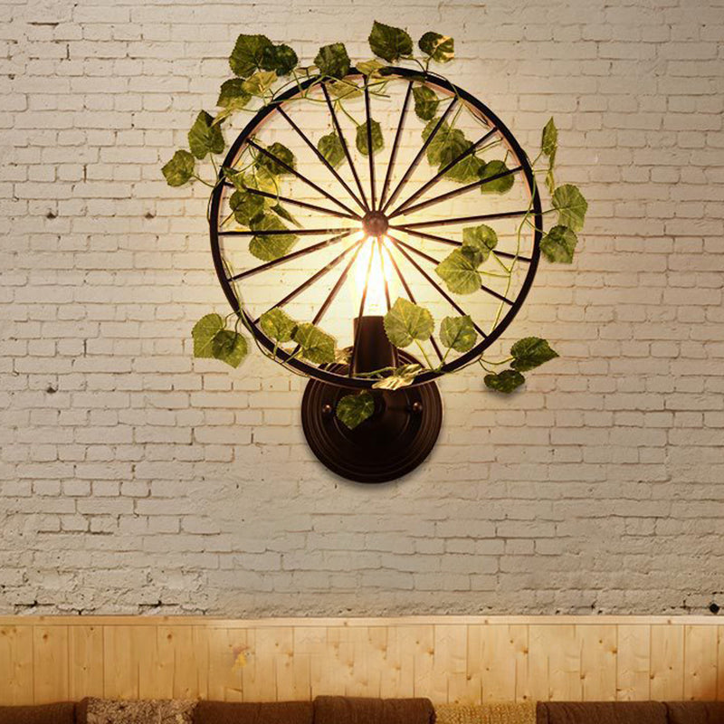 1 Light Wall Lighting Fixture Industrial Diamond/Globe/Square Metal LED Wall Lamp Sconce in Black with Plant Black F Clearhalo 'Art deco wall lights' 'Cast Iron' 'Glass' 'Industrial wall lights' 'Industrial' 'Middle century wall lights' 'Modern' 'Rustic wall lights' 'Tiffany' 'Traditional wall lights' 'Wall Lamps & Sconces' 'Wall Lights' Lighting' 401179