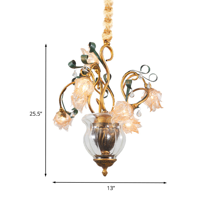 Metal Brass Chandelier Lighting Fixture Blossom 7 Heads American Garden LED Pendant Light for Dining Room Clearhalo 'Ceiling Lights' 'Chandeliers' Lighting' options 401293