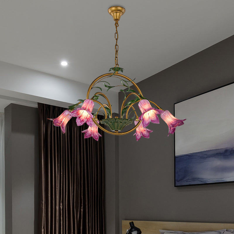 American Garden Lily Hanging Chandelier 6/8/10 Bulbs Metal LED Suspension Light in Brass for Dining Room Clearhalo 'Ceiling Lights' 'Chandeliers' Lighting' options 401304