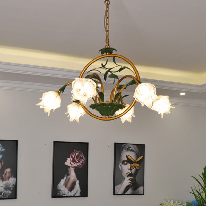 Brass Floral Chandelier Pendant Light Pastoral Style Metal 6/8/10 Heads Living Room LED Hanging Lamp Clearhalo 'Ceiling Lights' 'Chandeliers' Lighting' options 401330