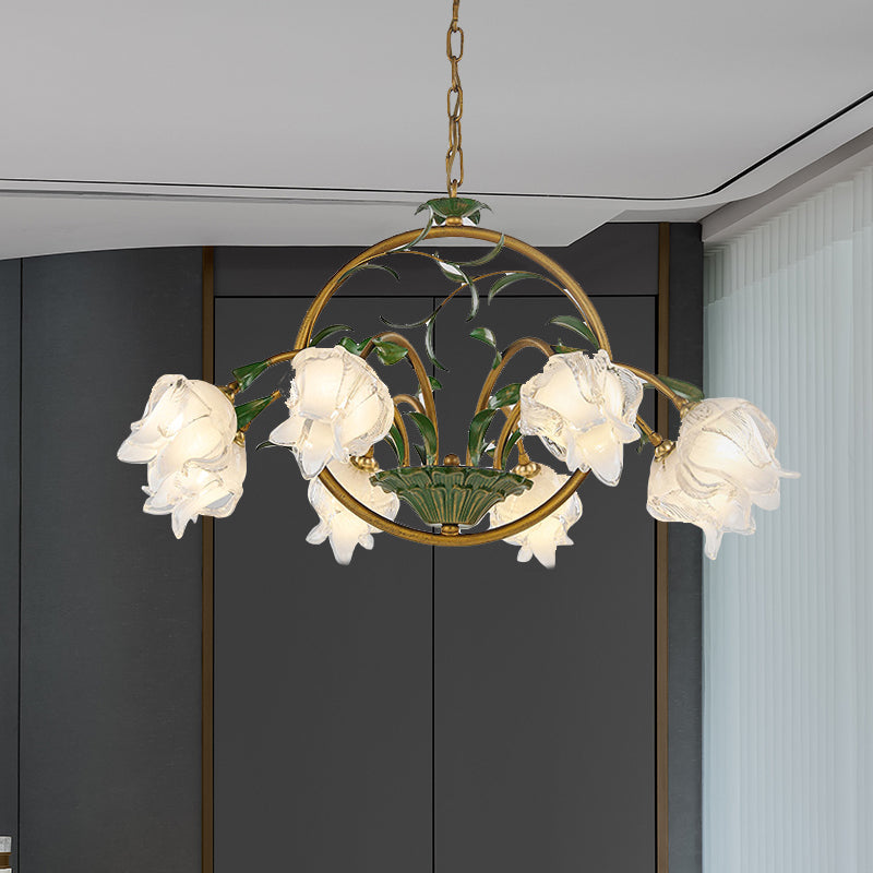 Brass Floral Chandelier Pendant Light Pastoral Style Metal 6/8/10 Heads Living Room LED Hanging Lamp Clearhalo 'Ceiling Lights' 'Chandeliers' Lighting' options 401335