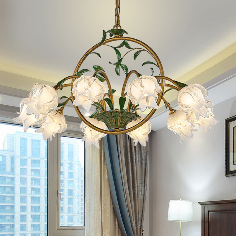 Brass Floral Chandelier Pendant Light Pastoral Style Metal 6/8/10 Heads Living Room LED Hanging Lamp Clearhalo 'Ceiling Lights' 'Chandeliers' Lighting' options 401339