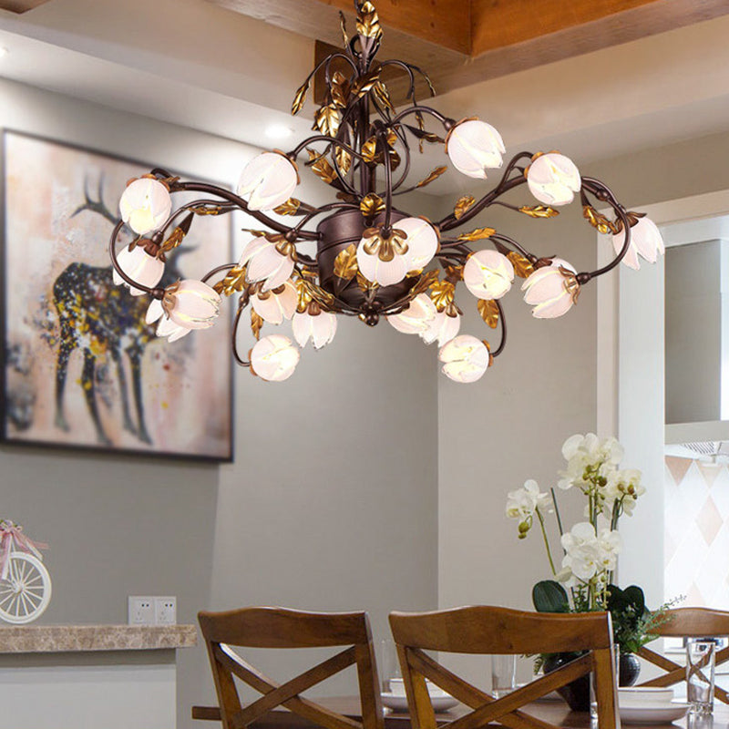 Metal Dark Brown Chandelier Lighting Lotus 12/20/25 Lights American Garden LED Drop Lamp for Bedroom Clearhalo 'Ceiling Lights' 'Chandeliers' Lighting' options 401343