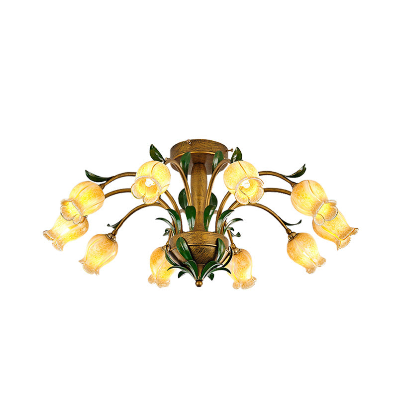 Brass 6/8/10 Bulbs Semi Flush American Garden Metal Tulip LED Close to Ceiling Lighting Fixture for Living Room Clearhalo 'Ceiling Lights' 'Close To Ceiling Lights' 'Close to ceiling' 'Semi-flushmount' Lighting' 401498