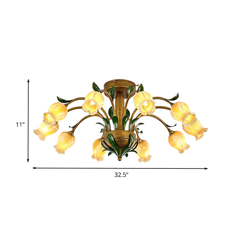 Brass 6/8/10 Bulbs Semi Flush American Garden Metal Tulip LED Close to Ceiling Lighting Fixture for Living Room Clearhalo 'Ceiling Lights' 'Close To Ceiling Lights' 'Close to ceiling' 'Semi-flushmount' Lighting' 401499