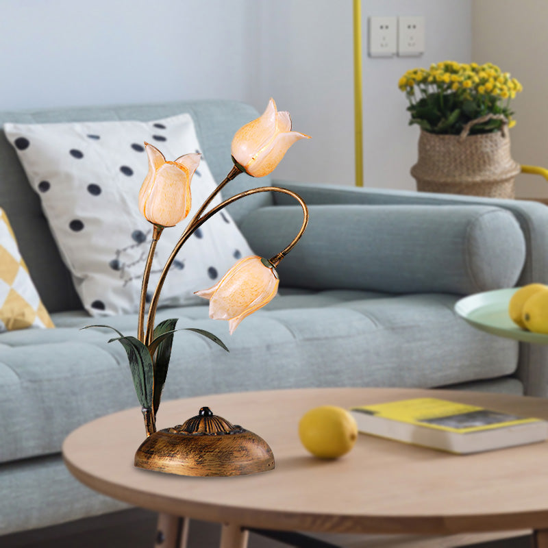 Brass 2/3/7 Heads Nightstand Lighting American Garden Metal Tulip LED Night Table Light for Living Room Clearhalo 'Lamps' 'Table Lamps' Lighting' 401666