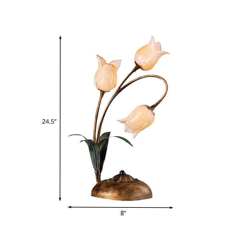 Brass 2/3/7 Heads Nightstand Lighting American Garden Metal Tulip LED Night Table Light for Living Room Clearhalo 'Lamps' 'Table Lamps' Lighting' 401668