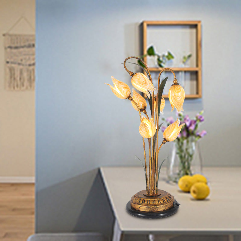 Brass 2/3/7 Heads Nightstand Lighting American Garden Metal Tulip LED Night Table Light for Living Room Clearhalo 'Lamps' 'Table Lamps' Lighting' 401670