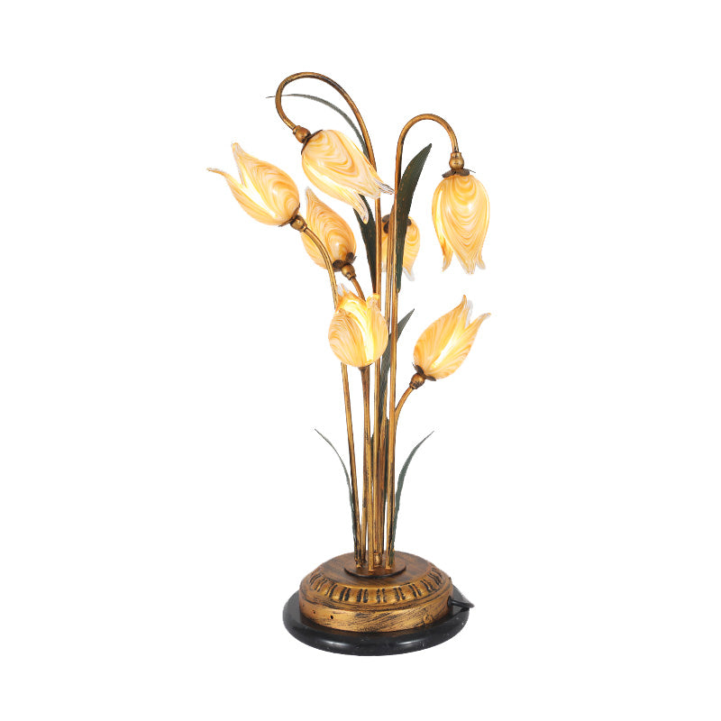 Brass 2/3/7 Heads Nightstand Lighting American Garden Metal Tulip LED Night Table Light for Living Room Clearhalo 'Lamps' 'Table Lamps' Lighting' 401671
