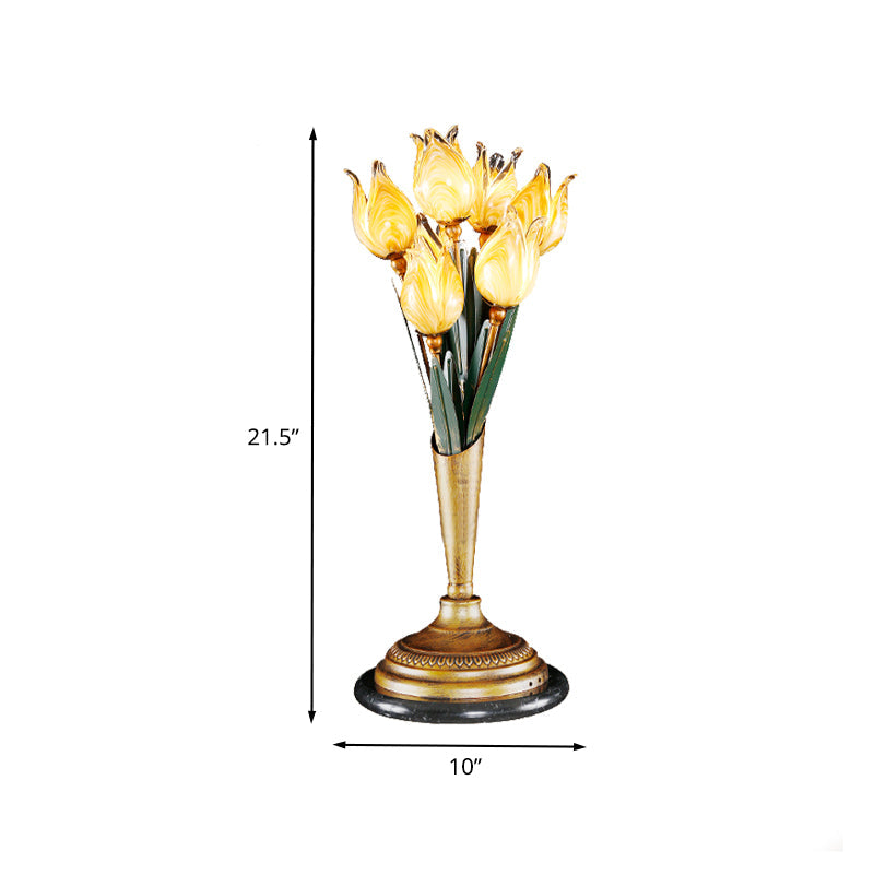 Brass 2/3/7 Heads Nightstand Lighting American Garden Metal Tulip LED Night Table Light for Living Room Clearhalo 'Lamps' 'Table Lamps' Lighting' 401676