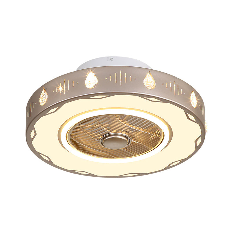 Circle Bedroom Semi Flush Mount Light Modern Acrylic LED Champagne Hanging Ceiling Fan Lamp, 19.5"/23.5" W Clearhalo 'Ceiling Fans with Lights' 'Ceiling Fans' 'Modern Ceiling Fans' 'Modern' Lighting' 402719