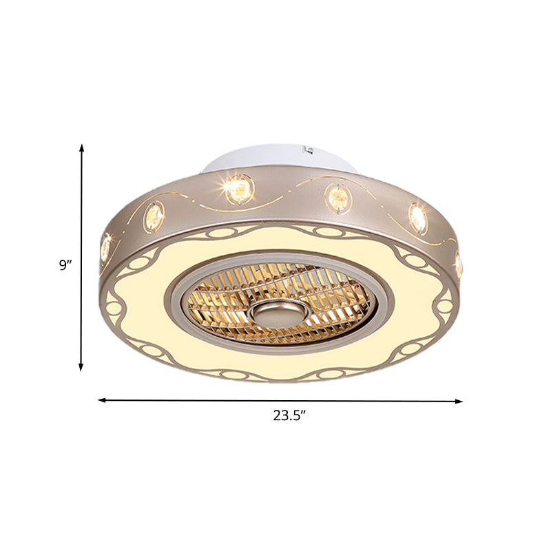 Metallic Drum Semi Flush Light Fixture Modern Bedroom LED Ceiling Pendant Fan Lamp in Light Gold, 19.5"/23.5" Wide Clearhalo 'Ceiling Fans with Lights' 'Ceiling Fans' 'Modern Ceiling Fans' 'Modern' Lighting' 402745