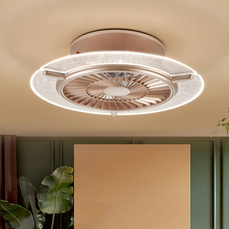 Gold/Silver LED Ceiling Fan Lighting Modernism Metal Round/Hexagon Semi Flushmount for Living Room, 23.5" Wide Clearhalo 'Ceiling Fans with Lights' 'Ceiling Fans' 'Modern Ceiling Fans' 'Modern' Lighting' 402763