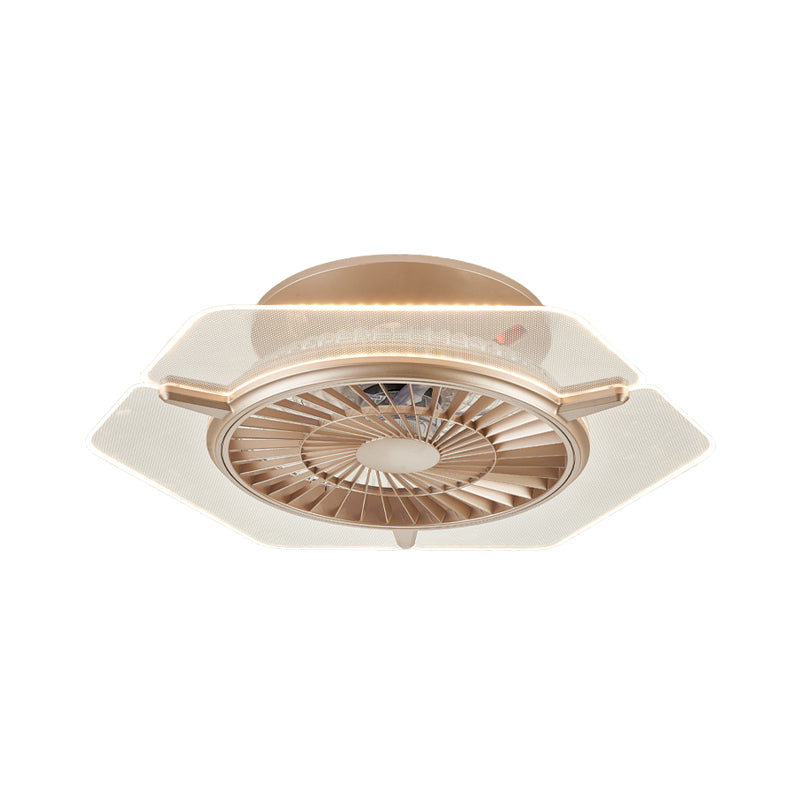 Gold/Silver LED Ceiling Fan Lighting Modernism Metal Round/Hexagon Semi Flushmount for Living Room, 23.5" Wide Clearhalo 'Ceiling Fans with Lights' 'Ceiling Fans' 'Modern Ceiling Fans' 'Modern' Lighting' 402772