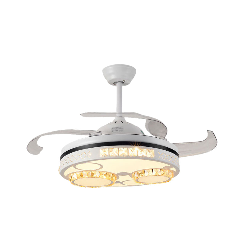 White LED Semi Flushmount Modernist Crystal Circle 3 Clear Blades Ceiling Fan Lamp with Four Rings/Musical Note Pattern, 42" Wide Clearhalo 'Ceiling Fans with Lights' 'Ceiling Fans' 'Modern Ceiling Fans' 'Modern' Lighting' 402790