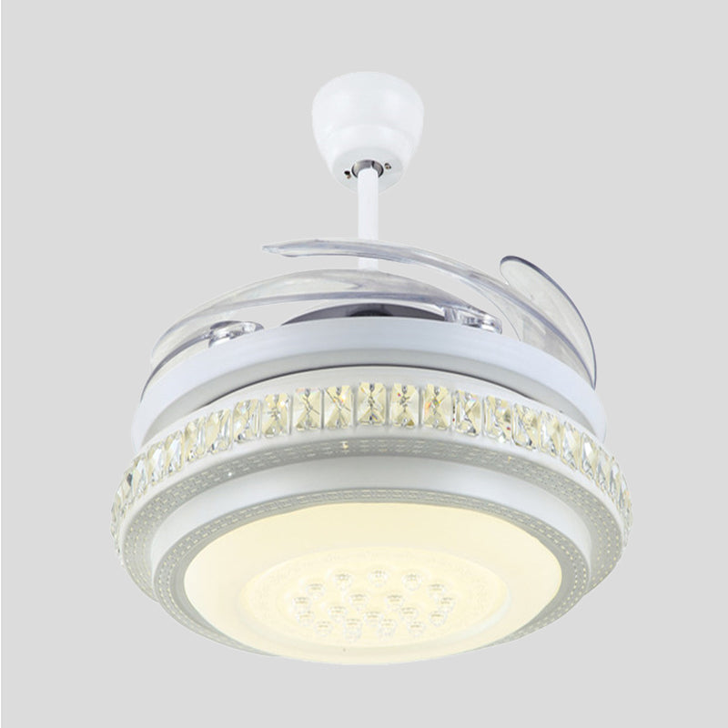 Round Living Room Hanging Fan Lamp Simple Metallic White 42" W LED Semi Flush Mount Light with Wall/Remote Control, 4 Blades Clearhalo 'Ceiling Fans with Lights' 'Ceiling Fans' 'Modern Ceiling Fans' 'Modern' Lighting' 402794