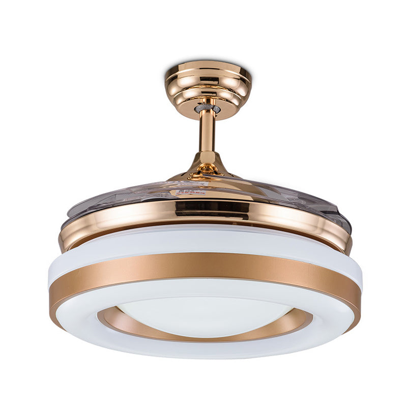 Silver/Gold LED Semi Flush Mount Light Modern Metal Round 4 Blades Hanging Fan Lamp Fixture with Remote Control, 36"/42" Wide Clearhalo 'Ceiling Fans with Lights' 'Ceiling Fans' 'Modern Ceiling Fans' 'Modern' Lighting' 402824