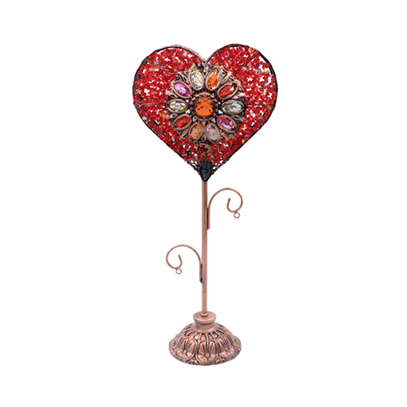 1 Light Heart-Shaped Table Lamp Art Deco Red/Yellow Metal Nightstand Lighting for Living Room Clearhalo 'Lamps' 'Table Lamps' Lighting' 402843