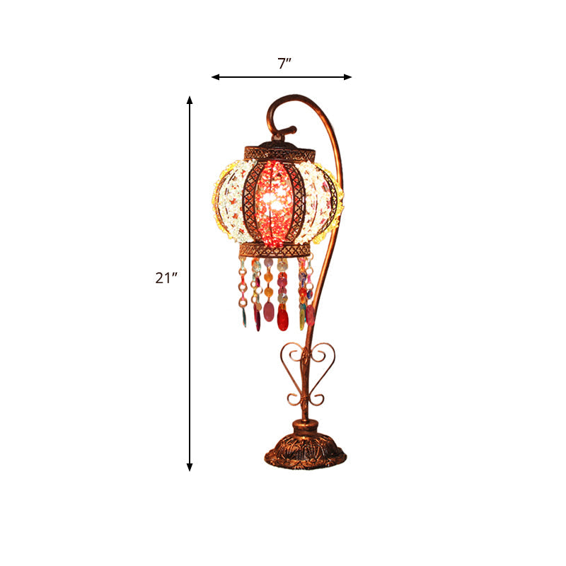 Bohemian Globe/Dome Night Table Lamp 1 Bulb Metal Task Lighting in Red/Brass for Living Room Clearhalo 'Lamps' 'Table Lamps' Lighting' 402878