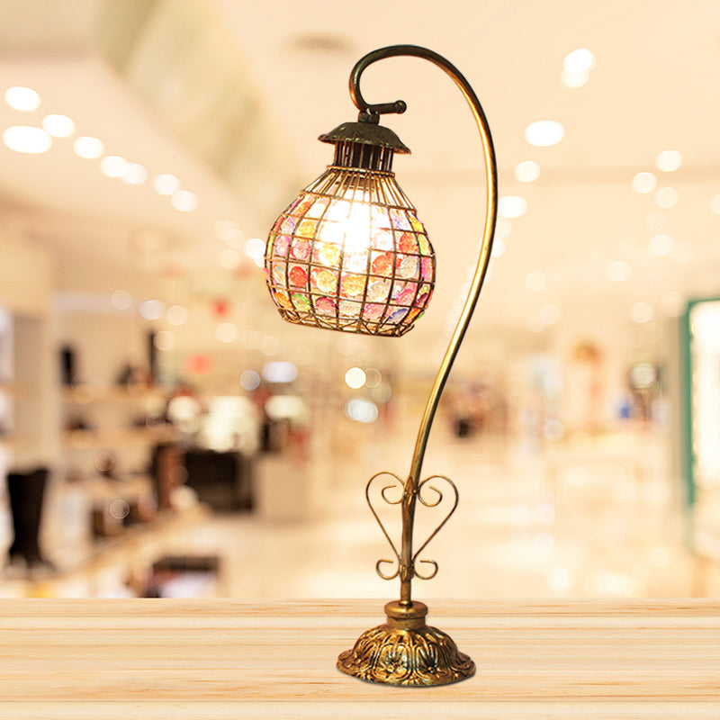 1 Head Metal Table Lamp Vintage Red/Pink/Yellow Dome/Globe/Cylinder Living Room Nightstand Lighting with Curved Arm Clearhalo 'Lamps' 'Table Lamps' Lighting' 402900