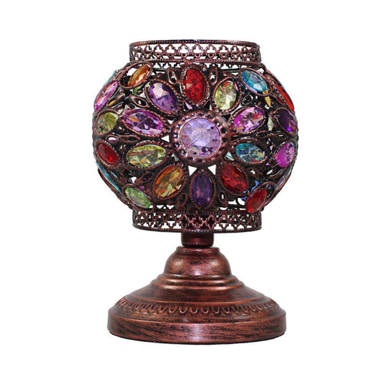 1 Bulb Night Table Lighting Bohemian Rectangle/Globe Metal Nightstand Lamp in Red/Yellow/Purple for Bedroom Clearhalo 'Lamps' 'Table Lamps' Lighting' 402933