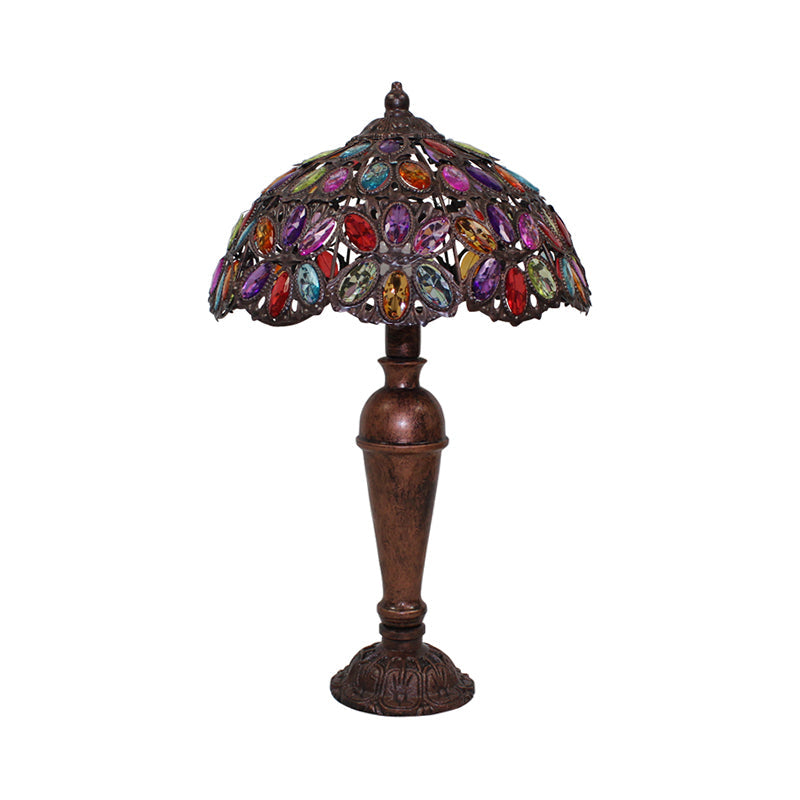 1 Bulb Night Table Lighting Art Deco Dome Metal Nightstand Lamp in Red/Yellow/Green for Living Room Clearhalo 'Lamps' 'Table Lamps' Lighting' 403043