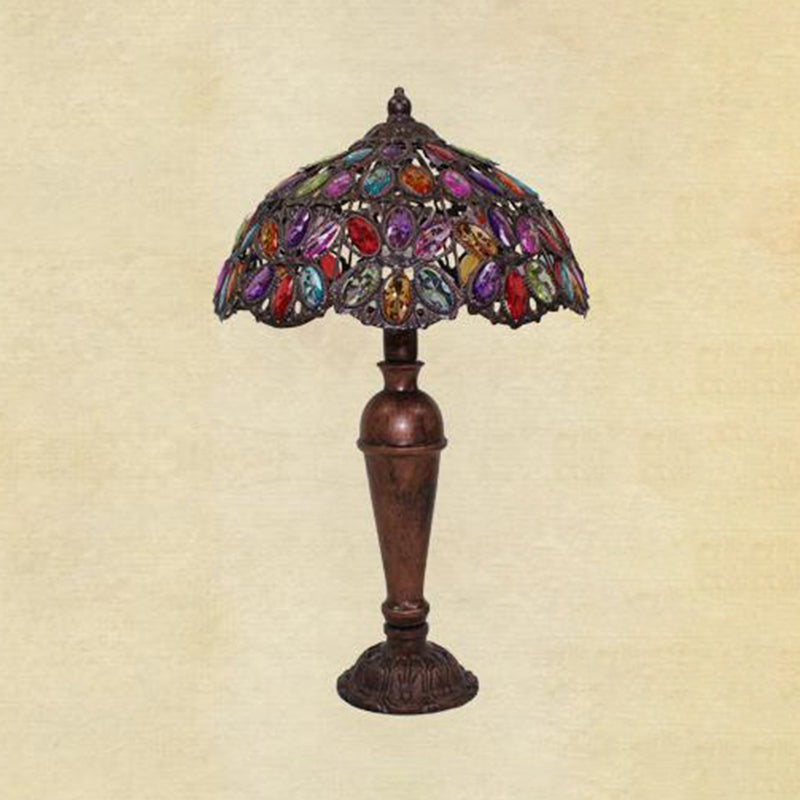 1 Bulb Night Table Lighting Art Deco Dome Metal Nightstand Lamp in Red/Yellow/Green for Living Room Clearhalo 'Lamps' 'Table Lamps' Lighting' 403044