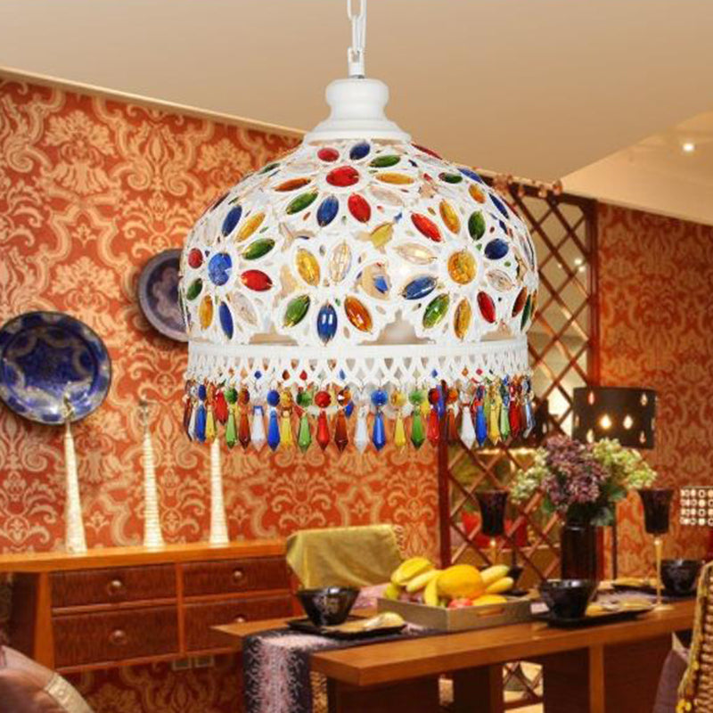 Bohemian Dome Chandelier Lighting Fixture 3 Heads Metal Ceiling Pendant Light in White for Restaurant Clearhalo 'Ceiling Lights' 'Chandeliers' Lighting' options 403097