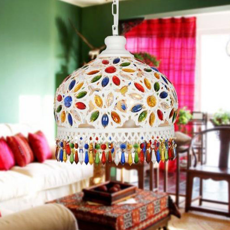 Bohemian Dome Chandelier Lighting Fixture 3 Heads Metal Ceiling Pendant Light in White for Restaurant Clearhalo 'Ceiling Lights' 'Chandeliers' Lighting' options 403098