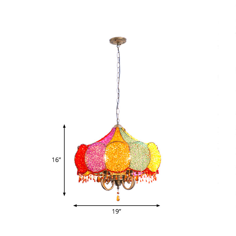 Scalloped Restaurant Chandelier Lighting Bohemian Metal 4 Bulbs Pink/Yellow Pendant Light Fixture Clearhalo 'Ceiling Lights' 'Chandeliers' Lighting' options 403106