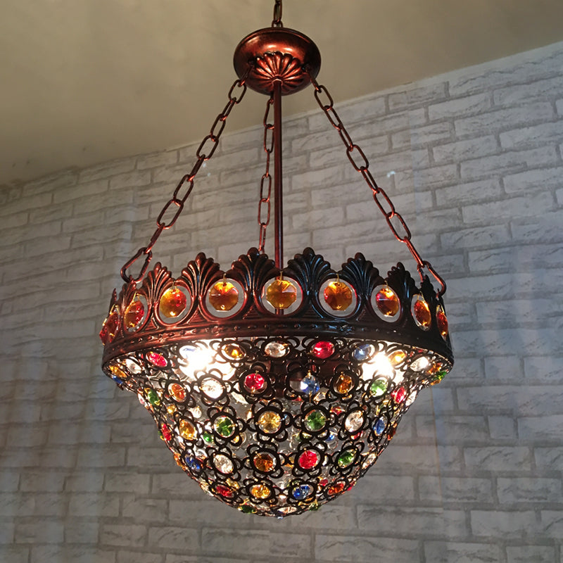 3 Bulbs Metal Chandelier Pendant Light Bohemian Brass Bowl Dining Room Suspension Lighting Clearhalo 'Ceiling Lights' 'Chandeliers' Lighting' options 403111