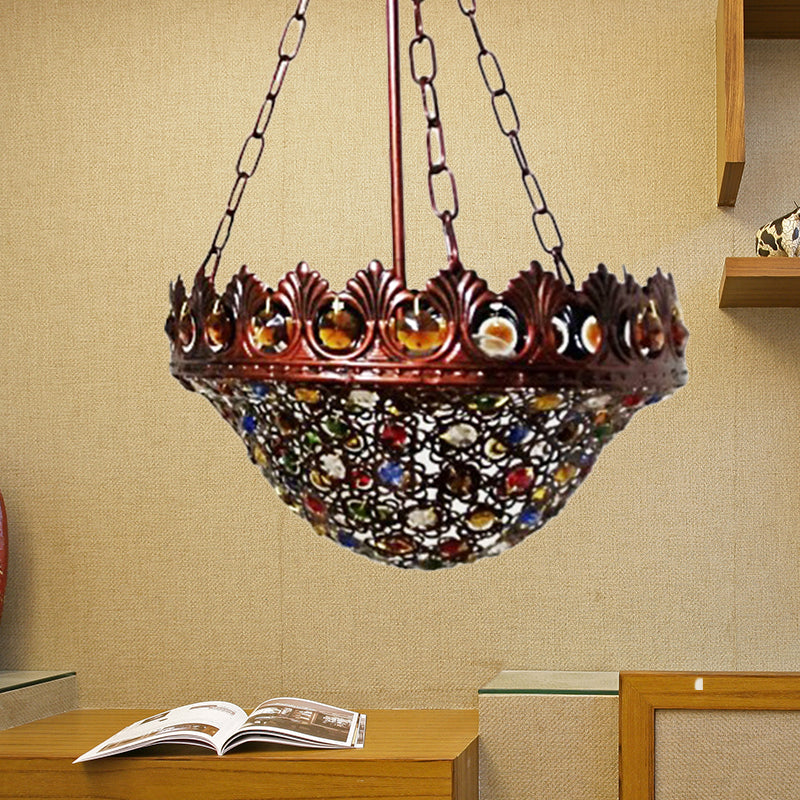 3 Bulbs Metal Chandelier Pendant Light Bohemian Brass Bowl Dining Room Suspension Lighting Clearhalo 'Ceiling Lights' 'Chandeliers' Lighting' options 403112