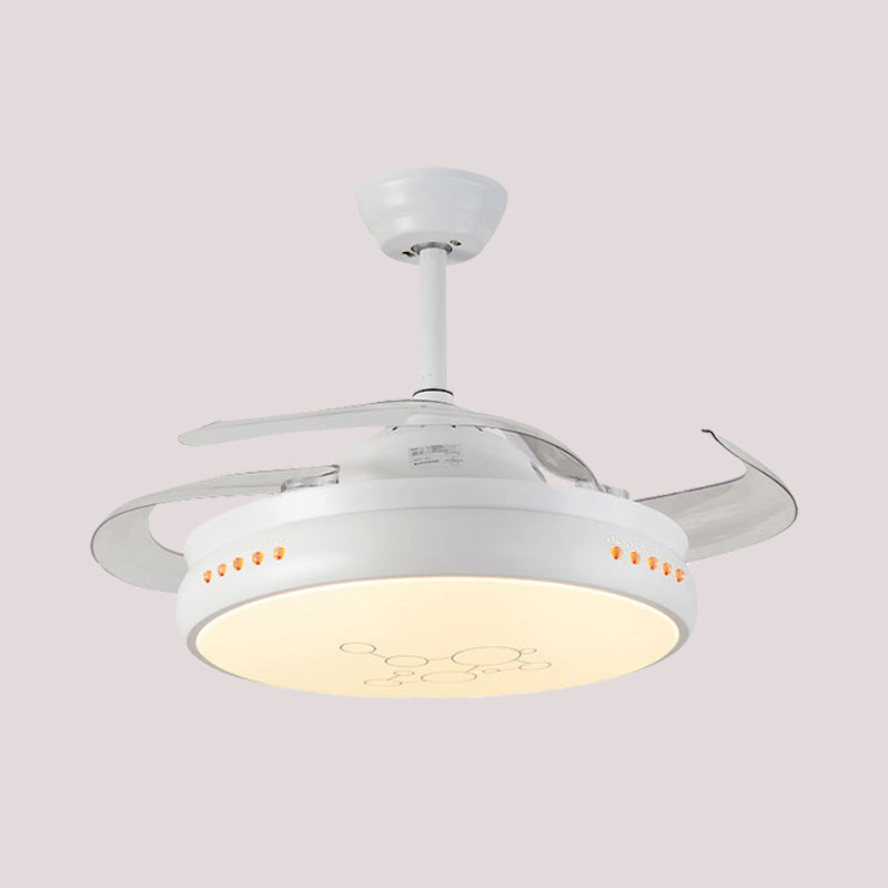 42" Wide LED Round Semi Flush Mount Simple Black/White Finish Metal 3 Clear Blades Hanging Fan Light with Acrylic Shade Clearhalo 'Ceiling Fans with Lights' 'Ceiling Fans' 'Modern Ceiling Fans' 'Modern' Lighting' 403655