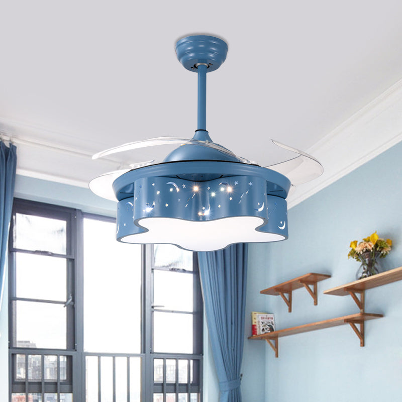 Star Shape Bedroom Pendant Fan Lighting Metal Nordic Kids 4 Clear Blades LED Semi Flushmount in White/Pink/Blue, 66" Wide Clearhalo 'Ceiling Fans with Lights' 'Ceiling Fans' 'Kids Ceiling Fans' 'Kids' Lighting' 403749