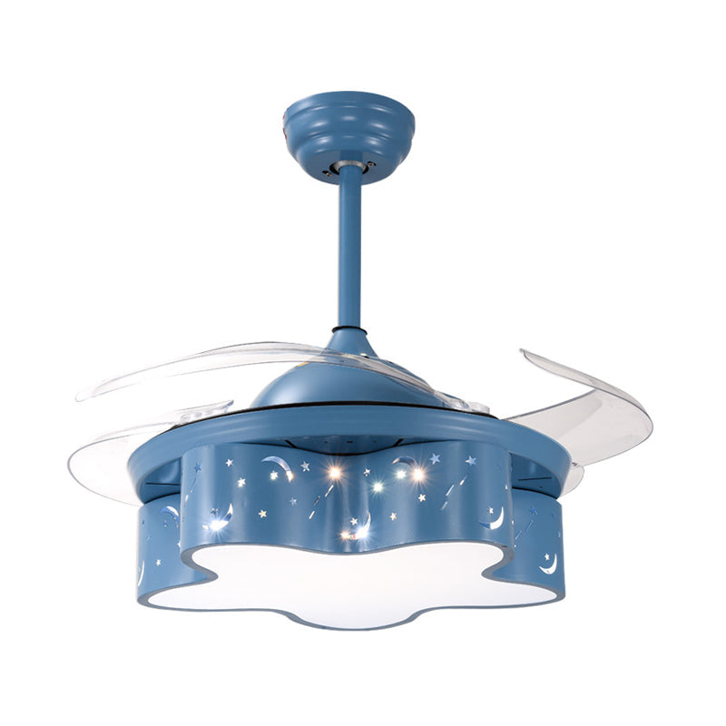 Star Shape Bedroom Pendant Fan Lighting Metal Nordic Kids 4 Clear Blades LED Semi Flushmount in White/Pink/Blue, 66" Wide Clearhalo 'Ceiling Fans with Lights' 'Ceiling Fans' 'Kids Ceiling Fans' 'Kids' Lighting' 403750