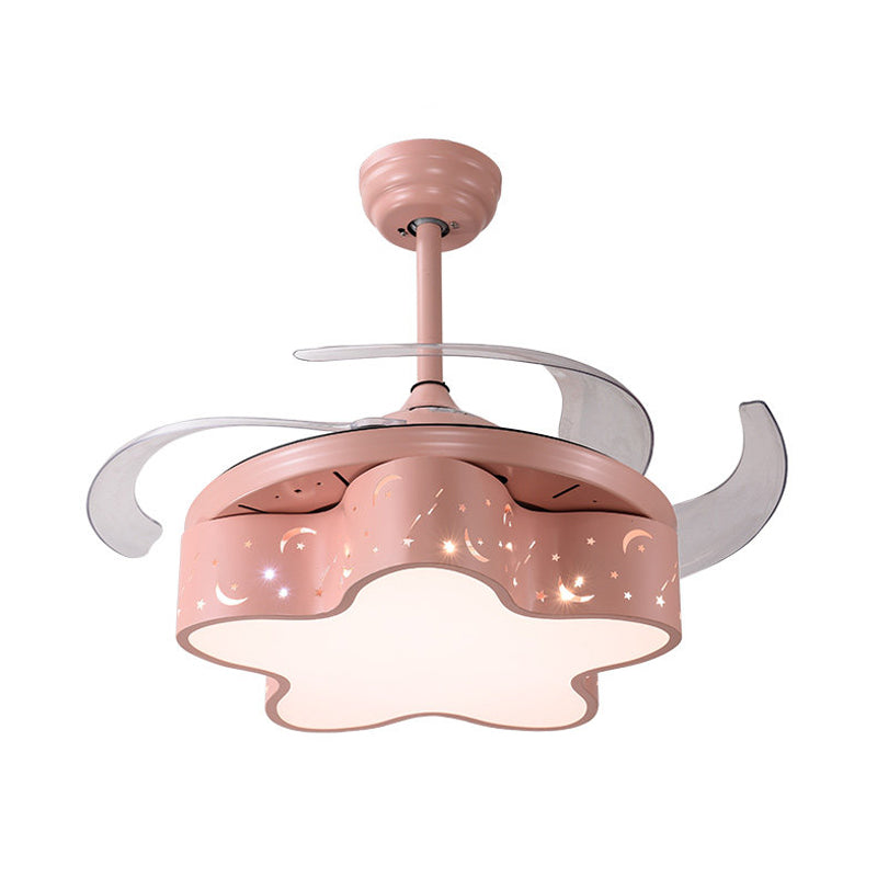 Star Shape Bedroom Pendant Fan Lighting Metal Nordic Kids 4 Clear Blades LED Semi Flushmount in White/Pink/Blue, 66" Wide Clearhalo 'Ceiling Fans with Lights' 'Ceiling Fans' 'Kids Ceiling Fans' 'Kids' Lighting' 403754