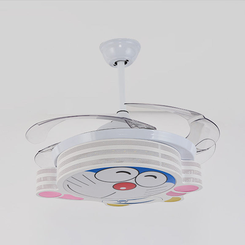 42" W Nordic Kids Round Semi Flush Lamp Metal Bedroom LED Ceiling Fan Light Fixture in White with Wall/Remote Control, 3 Blades Clearhalo 'Ceiling Fans with Lights' 'Ceiling Fans' 'Kids Ceiling Fans' 'Kids' Lighting' 403839