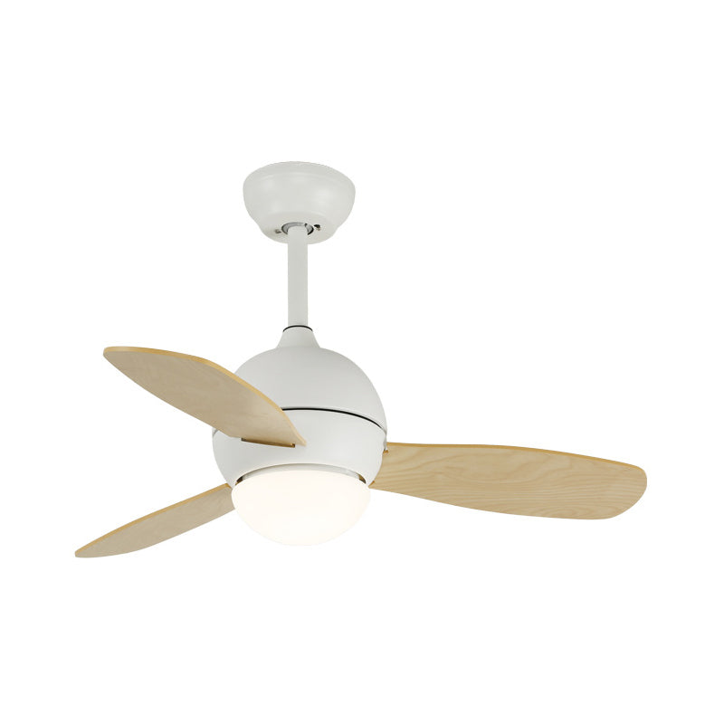 Dome Kids Bedroom Pendant Fan Lamp Metal 36" W LED Modern Semi Flush Ceiling Light in White/Yellow/Blue with Wall/Remote Control, 3 Wood Blades Clearhalo 'Ceiling Fans with Lights' 'Ceiling Fans' 'Kids Ceiling Fans' 'Kids' Lighting' 403853