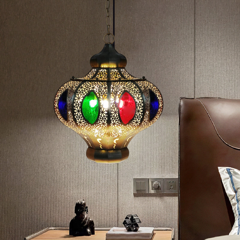 4 Heads Pendant Lighting Mediterranean Restaurant Ceiling Chandelier with Crown White/Red Glass Shade in Brass Clearhalo 'Ceiling Lights' 'Chandeliers' Lighting' options 403957