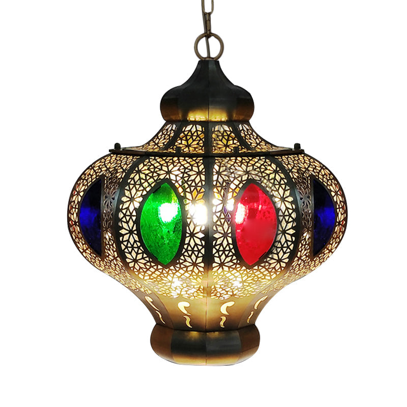 4 Heads Pendant Lighting Mediterranean Restaurant Ceiling Chandelier with Crown White/Red Glass Shade in Brass Clearhalo 'Ceiling Lights' 'Chandeliers' Lighting' options 403959
