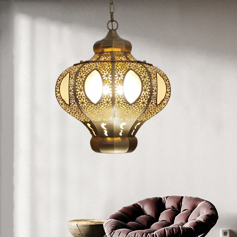 4 Heads Pendant Lighting Mediterranean Restaurant Ceiling Chandelier with Crown White/Red Glass Shade in Brass Clearhalo 'Ceiling Lights' 'Chandeliers' Lighting' options 403961
