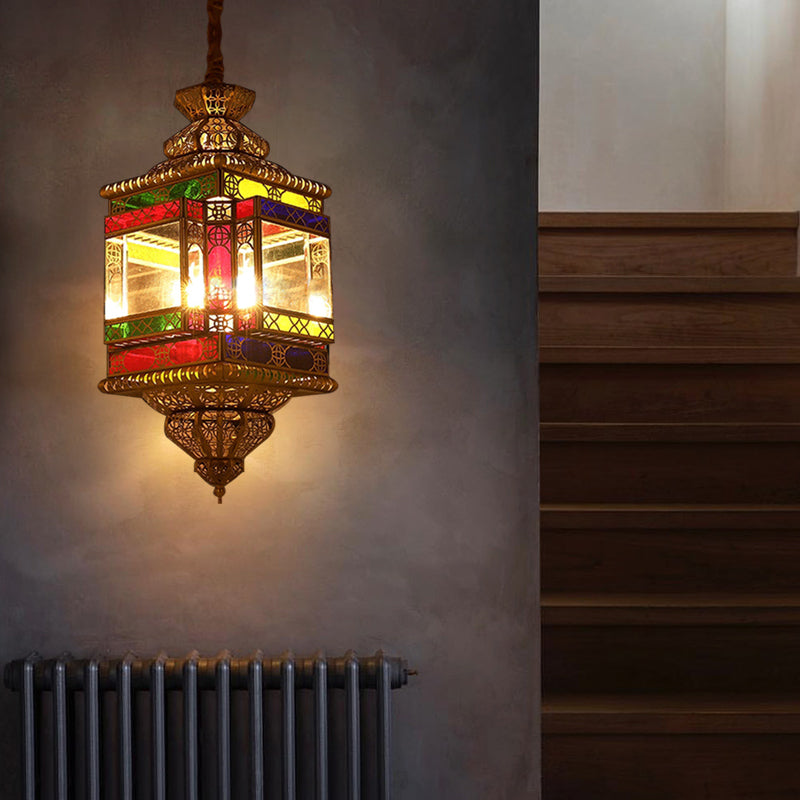 4 Bulbs Metal Pendant Chandelier Vintage Brass Lantern Dining Room Arab Ceiling Lamp Clearhalo 'Ceiling Lights' 'Chandeliers' Lighting' options 403974