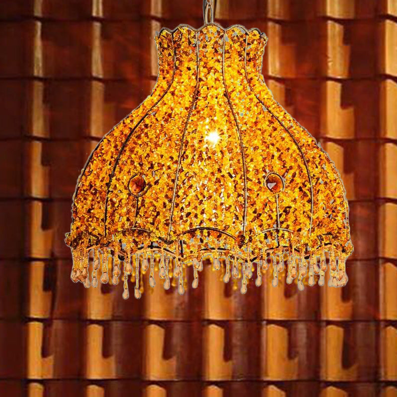 Scalloped Restaurant Pendant Lamp Decorative Metal 1 Head Yellow Hanging Ceiling Light Clearhalo 'Ceiling Lights' 'Pendant Lights' 'Pendants' Lighting' 404069