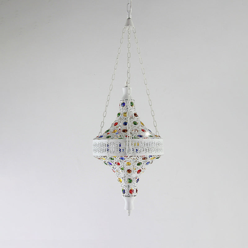 Bohemian Hollow Hanging Light 1 Bulb Metal Drop Pendant in White for Living Room Clearhalo 'Ceiling Lights' 'Chandeliers' Lighting' options 404078