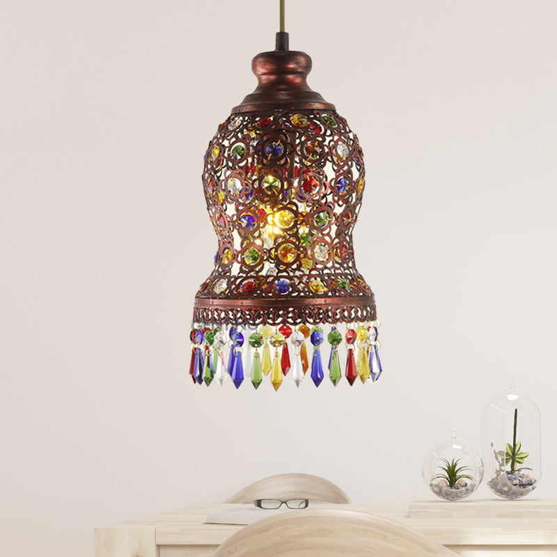 1 Bulb Metal Pendant Light Fixture Bohemian Copper Urn Shape Living Room Drop Lamp Clearhalo 'Ceiling Lights' 'Pendant Lights' 'Pendants' Lighting' 404083