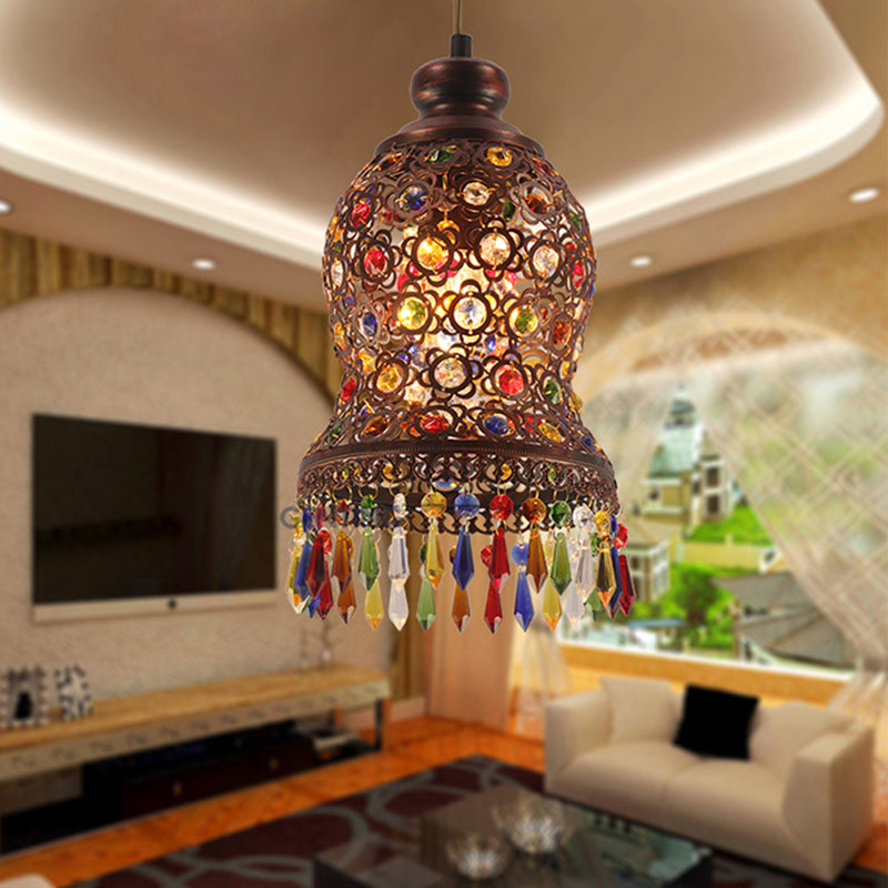 1 Bulb Metal Pendant Light Fixture Bohemian Copper Urn Shape Living Room Drop Lamp Clearhalo 'Ceiling Lights' 'Pendant Lights' 'Pendants' Lighting' 404084
