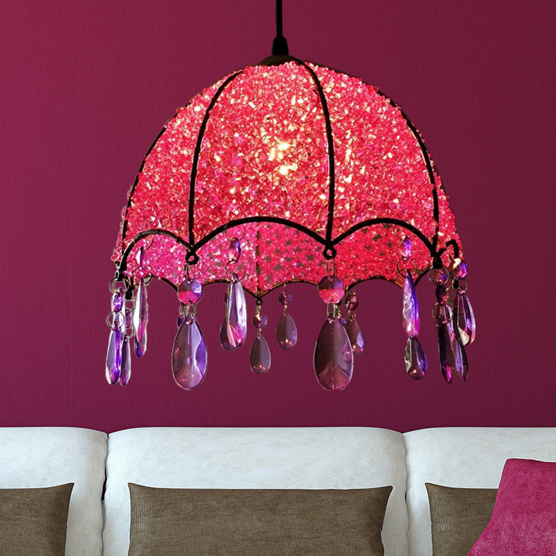 1 Bulb Pendant Light Bohemian Scalloped Metal Ceiling Hang Fixture in White/Purple for Living Room Purple Clearhalo 'Ceiling Lights' 'Pendant Lights' 'Pendants' Lighting' 404268_b65385a4-8e37-412c-96e2-d191d1a195cc
