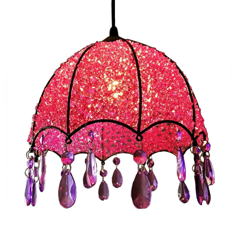 1 Bulb Pendant Light Bohemian Scalloped Metal Ceiling Hang Fixture in White/Purple for Living Room Clearhalo 'Ceiling Lights' 'Pendant Lights' 'Pendants' Lighting' 404271