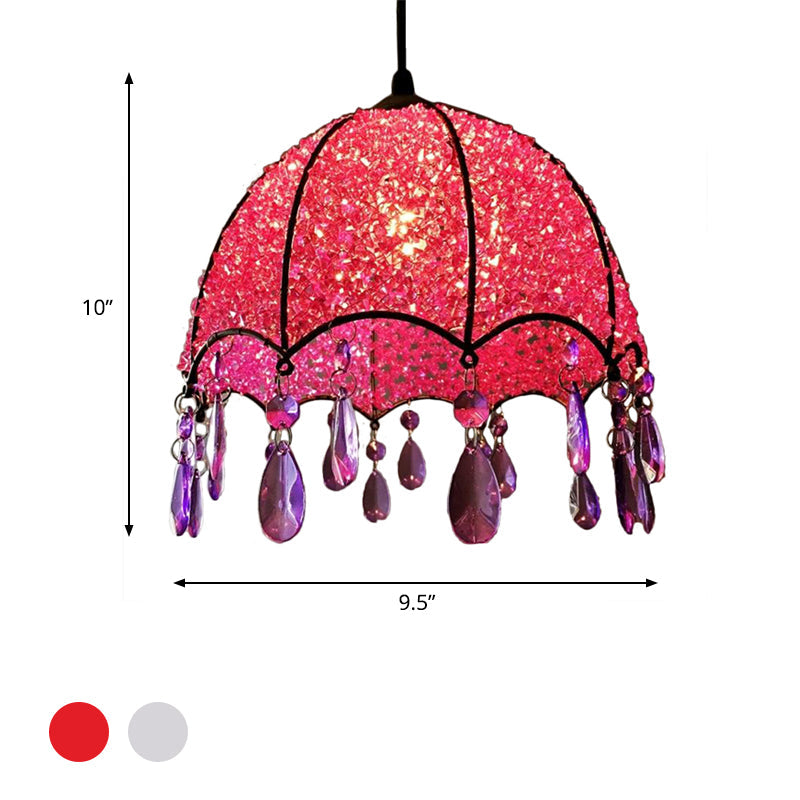 1 Bulb Pendant Light Bohemian Scalloped Metal Ceiling Hang Fixture in White/Purple for Living Room Clearhalo 'Ceiling Lights' 'Pendant Lights' 'Pendants' Lighting' 404272