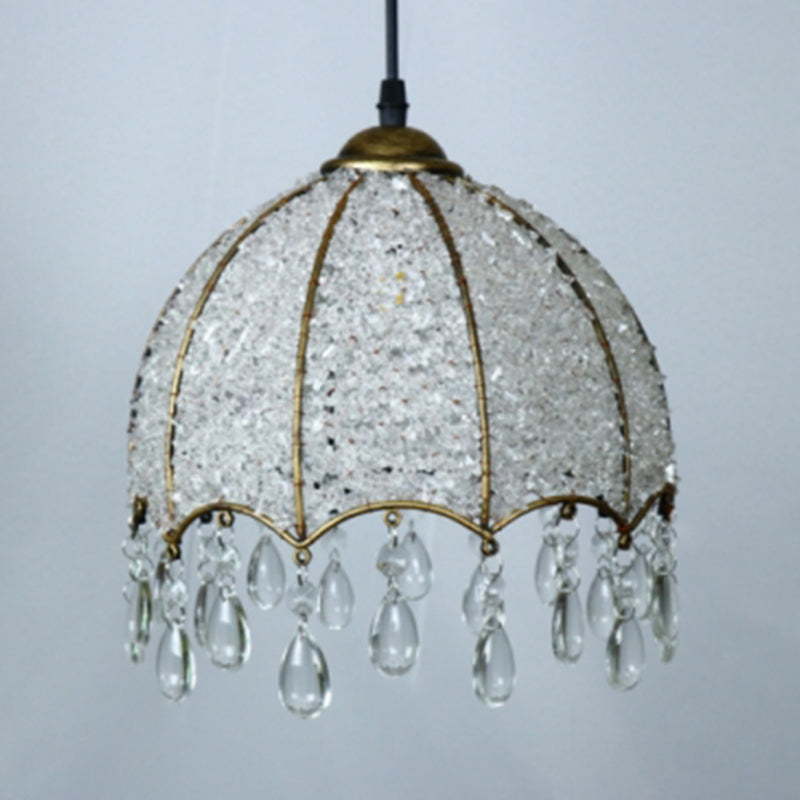 1 Bulb Pendant Light Bohemian Scalloped Metal Ceiling Hang Fixture in White/Purple for Living Room Clearhalo 'Ceiling Lights' 'Pendant Lights' 'Pendants' Lighting' 404274